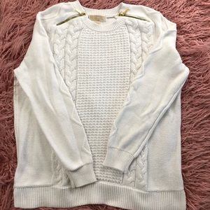 White Michael Kors Cable Knit Sweater with Zippers